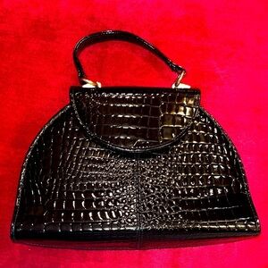 Vintage faux crocodile patent leather evening bag OS w/gold color hardware